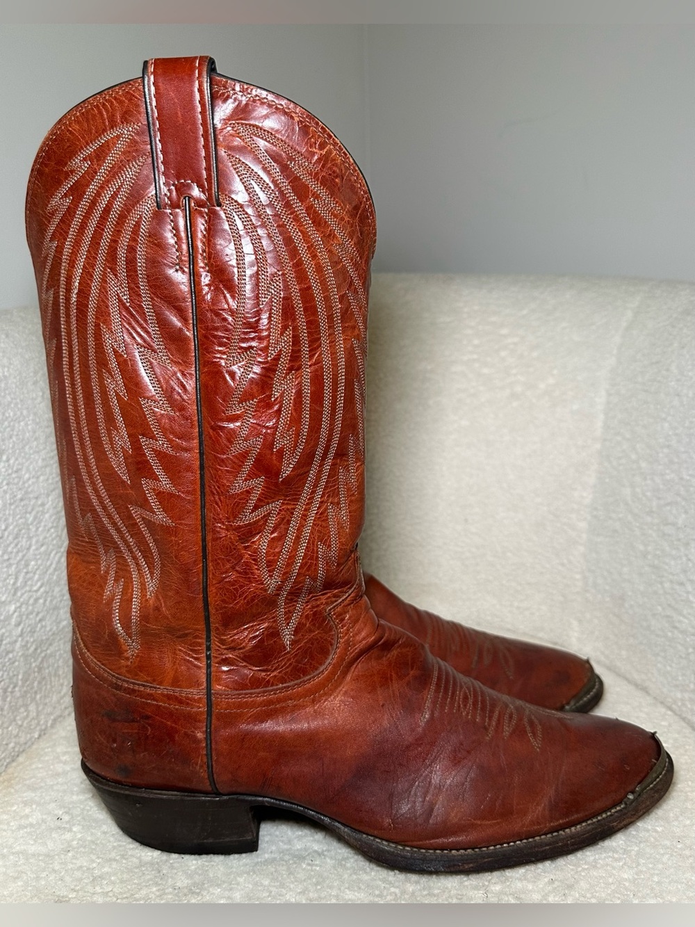 Vintage 80’s Justin Cowboy Boots Brown Leather Western Metal Toe Distressed 11